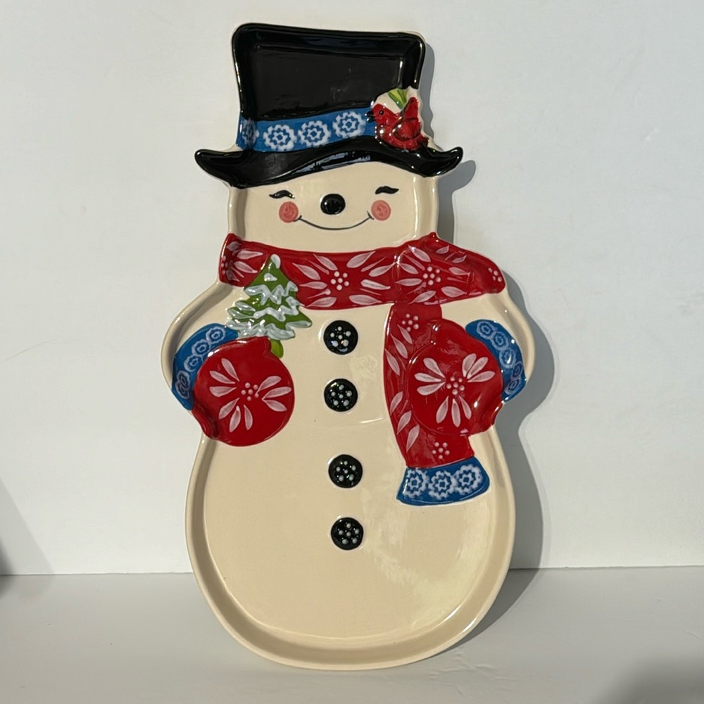 Temp-tations Christmas Platter Serving Dish 16" Figural Serving Platter Snowman